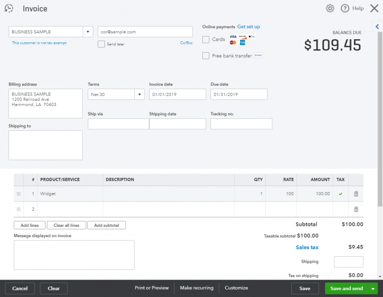 Using Automated Sales Tax to Bill Sales Tax to a Customer