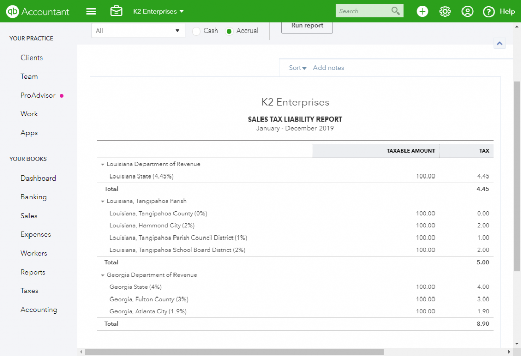 Sales Tax Liability Report in QuickBooks Online