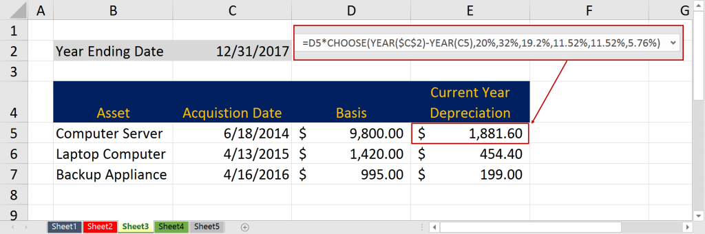 Using Excel's Choose Function to Calculate Depreciation