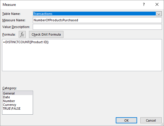 Creating a Measure using DISTINCTCOUNT