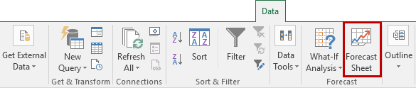 Selecting Forecast Sheet from the Data Tab of the Ribbon