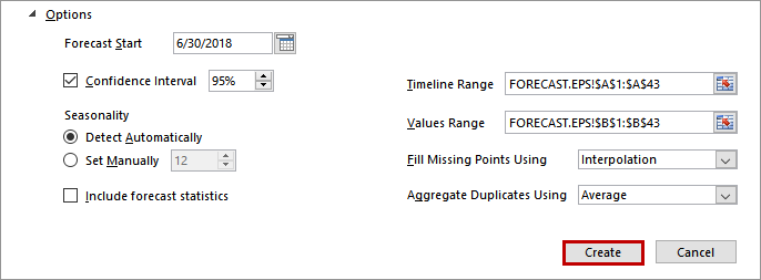 Options Available for Editing in a Forecast Sheet