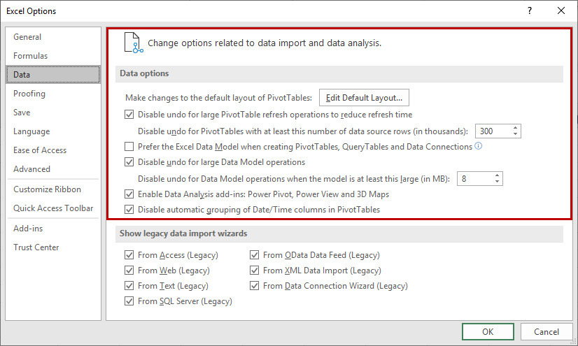 Default PivotTable Layout