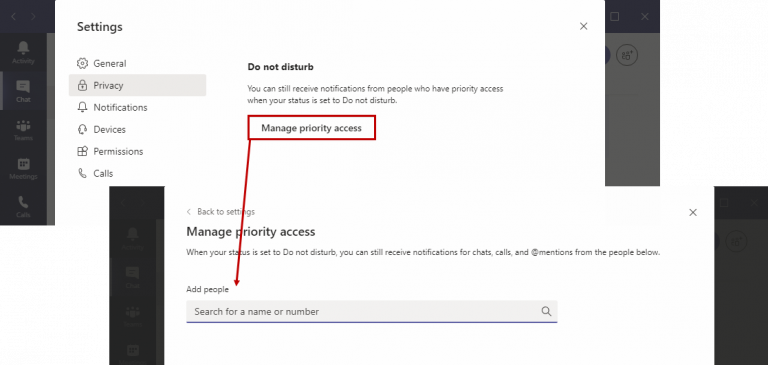 Priority Access Settings in Teams