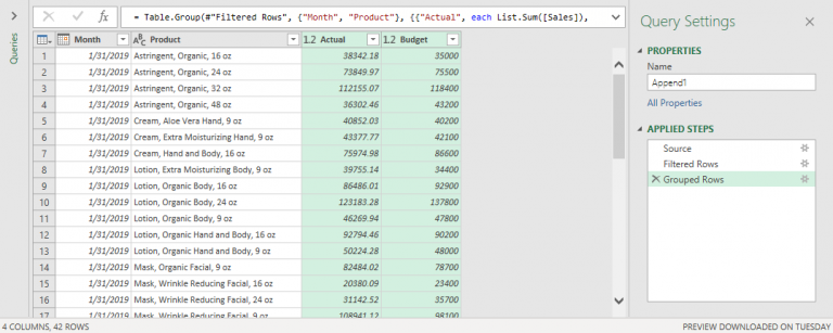 Preview of the Results from Appending Queries