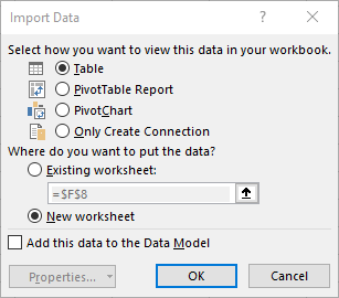 Figure 6 - Loading Results of Append Query as a Table in Excel