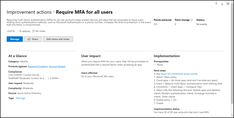 Details of a Specific Secure Score Recommendation