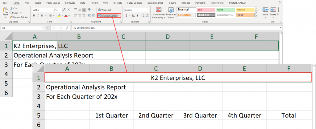 Using Merge & Center to Center Text