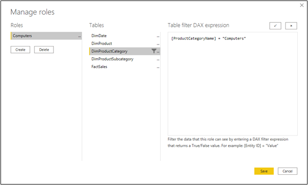 Creating a Role in Power BI