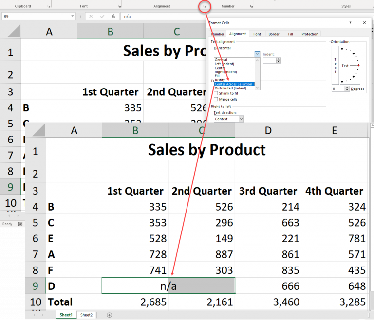 Center Across Selection in Excel