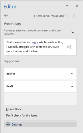 Editor's Vocabulary Pane