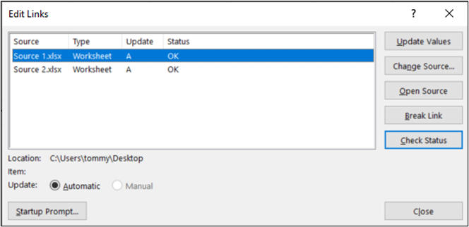 Excel's Edit Links Tool