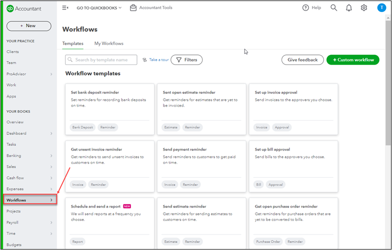 Templated Workflow Options In QBO