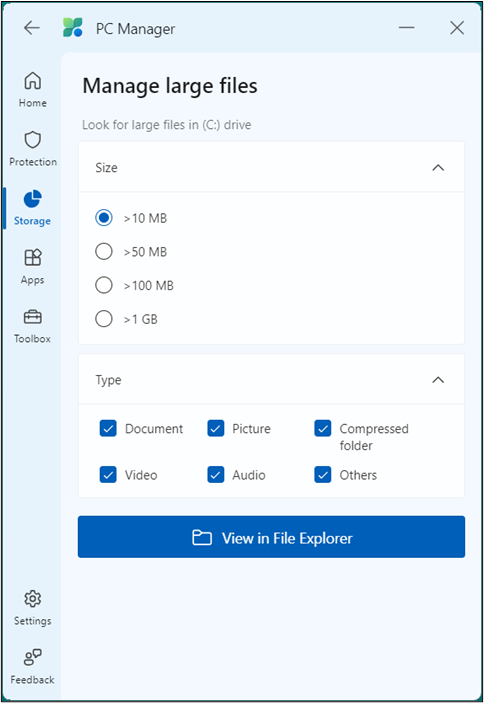 Identifying Large Files With PC Manager