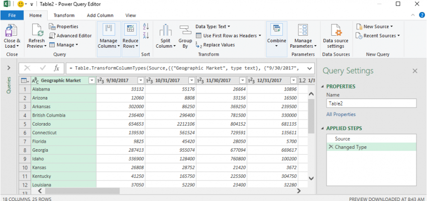 Power Query Window