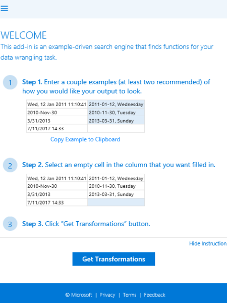 Transform Data by Example Task Pane Transform Data by Example Task Pane